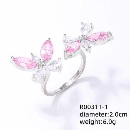 Copper K Gold Plated Rhodium Plated Elegant Shiny Inlay Heart Shape Butterfly Zircon Rings