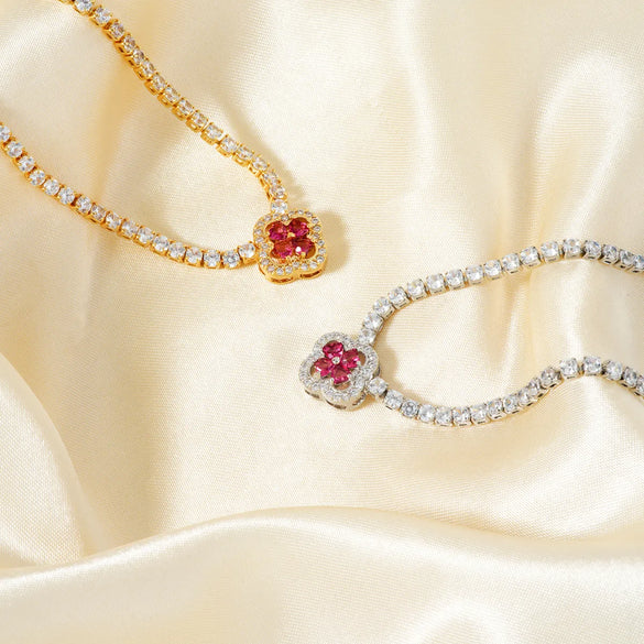 Copper K Gold Plated Rhodium Plated Inlay Heart Shape Zircon Pendant Necklace