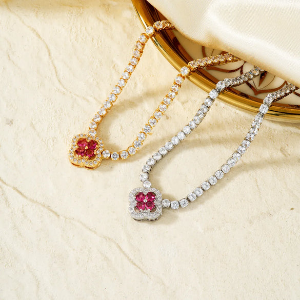 Copper K Gold Plated Rhodium Plated Inlay Heart Shape Zircon Pendant Necklace