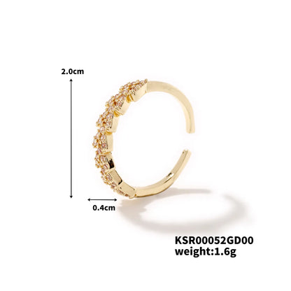 Copper K Gold Plated Rhodium Plated Inlay Leaf Zircon Open Rings