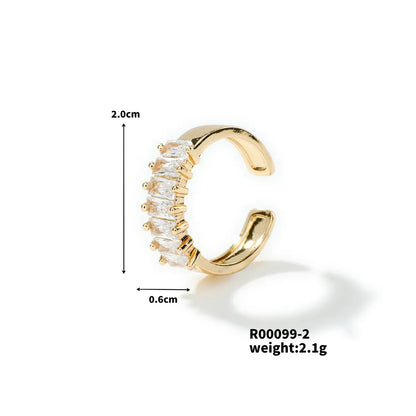 Copper K Gold Plated Rhodium Plated Inlay Round Zircon Open Rings