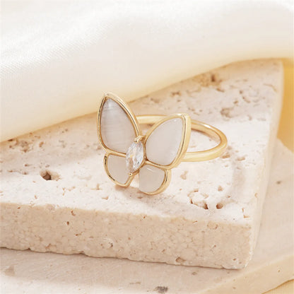 Copper K Gold Plated Rhodium Plated Sweet Simple Style Artistic Inlay Butterfly Zircon Open Rings