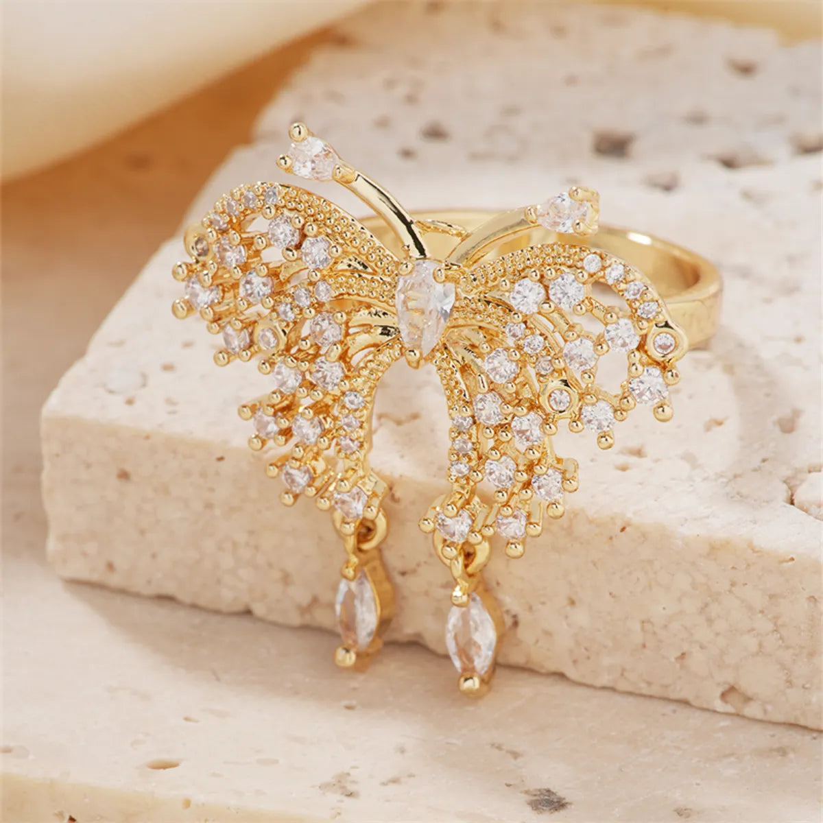 Copper K Gold Plated Rhodium Plated Sweet Simple Style Artistic Inlay Butterfly Zircon Open Rings