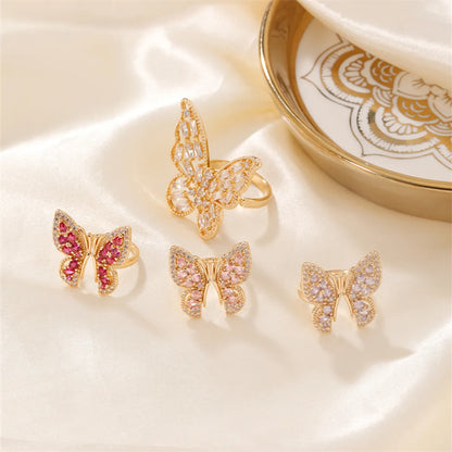 Copper K Gold Plated Rhodium Plated Sweet Simple Style Artistic Inlay Butterfly Zircon Open Rings