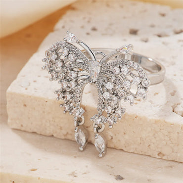 Copper K Gold Plated Rhodium Plated Sweet Simple Style Artistic Inlay Butterfly Zircon Open Rings