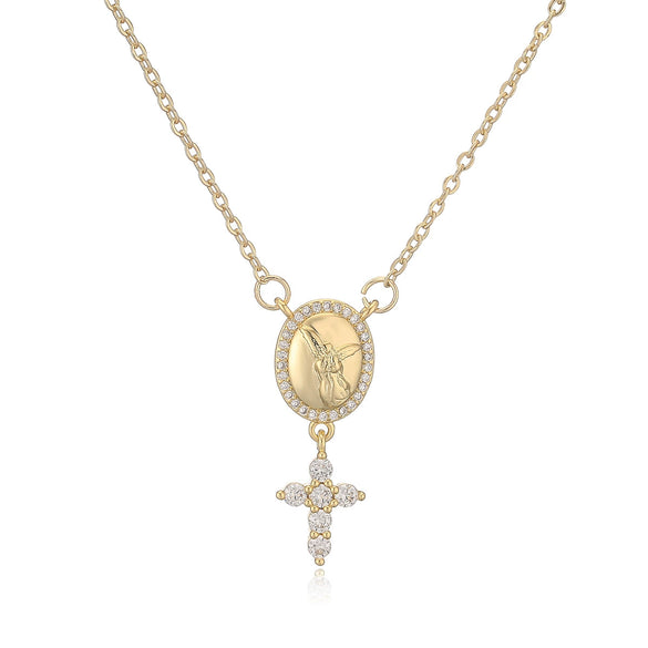 Copper 18K Gold Plated Zircon Cross Pendant Necklace Geometric Simple Women's Fashion Collarbone Chain