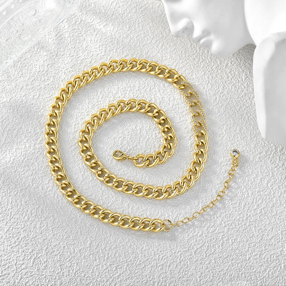 Copper 18K Gold Plated Zircon Rough Cuban Chain Necklace For Women With Geometric Styling
