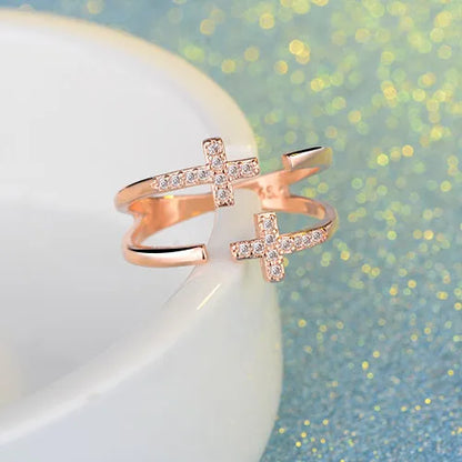 Copper Lady Simple Style Classic Style Inlay Geometric Cross Zircon Open Rings