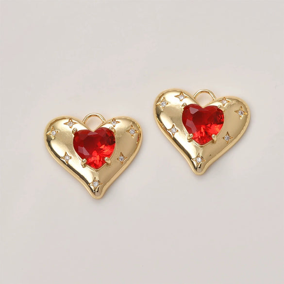 Copper Love Heart Inlaid Zircon Electroplated Pendant Jewelry Accessories