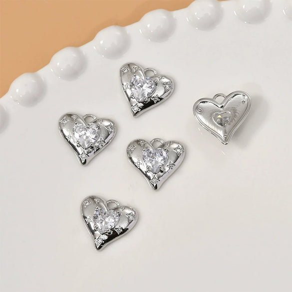 Copper Love Heart Inlaid Zircon Electroplated Pendant Jewelry Accessories