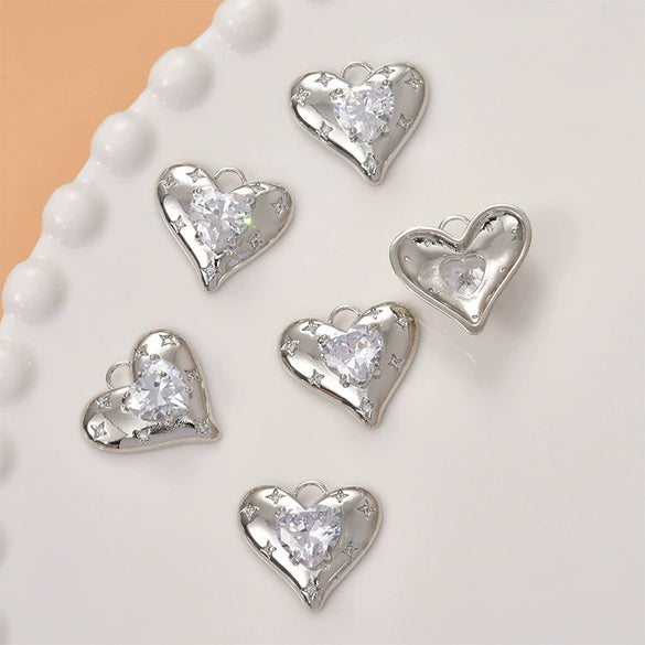 Copper Love Heart Inlaid Zircon Electroplated Pendant Jewelry Accessories