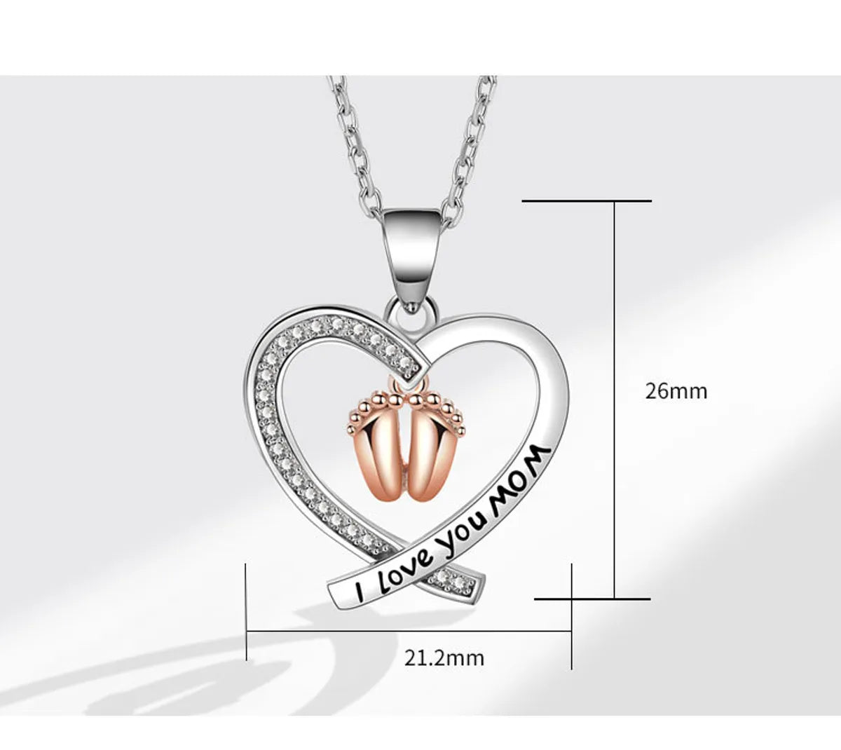 Copper MAMA Simple Style Letter Heart Shape Footprint Hollow Out Inlay Zircon Pendant Necklace