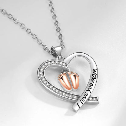 Copper MAMA Simple Style Letter Heart Shape Footprint Hollow Out Inlay Zircon Pendant Necklace