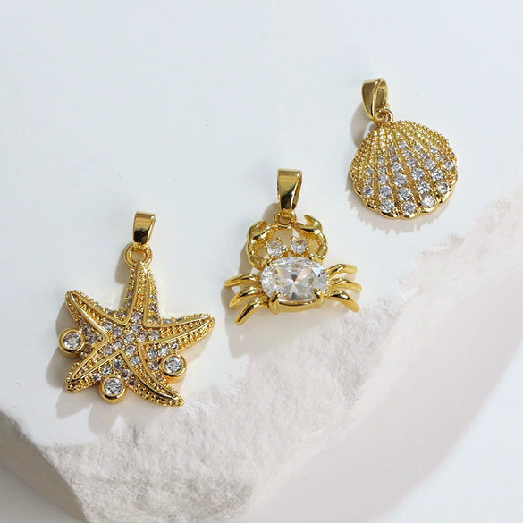 Copper Marine Life Animal Pattern Microinlaid Pendant Necklace Earrings Diy Jewelry Electroplated