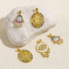 Copper Metal Electroplated Palm And Round Shaped Women's Earrings And Pendant Jewelry With Oil Dripping And Gemstones