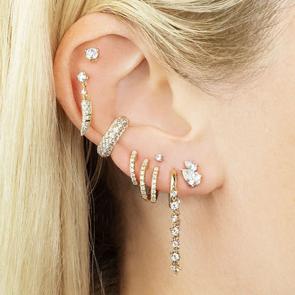 Copper Micro-Inlaid Color Diamond Chain Earring Ear Clip Fashion Tassel Earrings Female