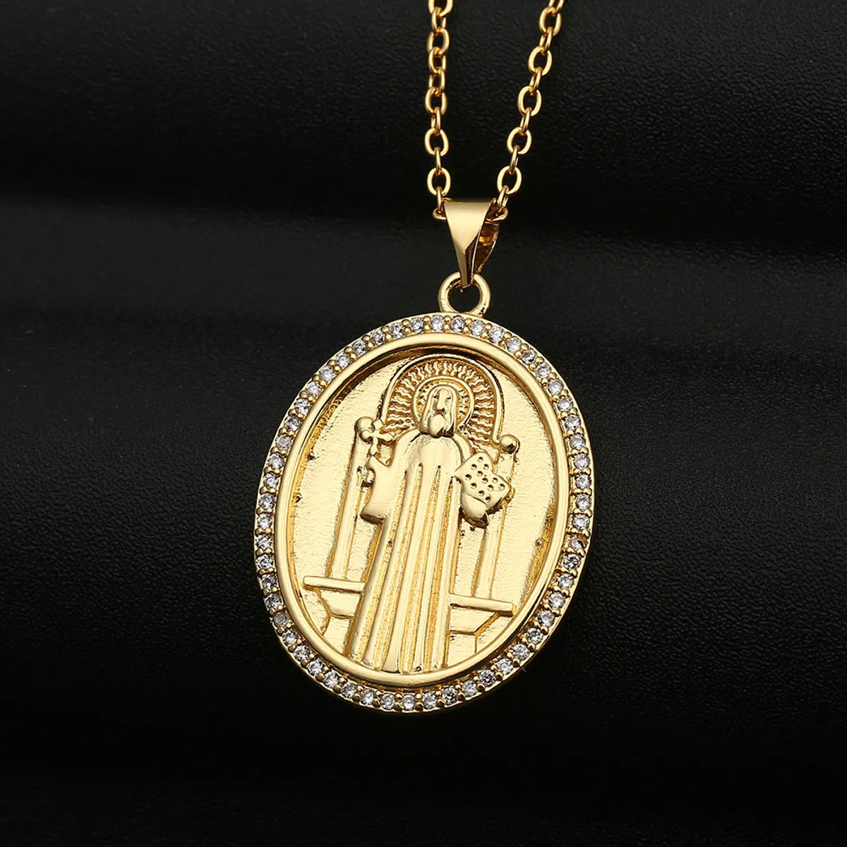 Copper Micro-inlaid Colored Zircon Virgin Mary Pendant Necklace