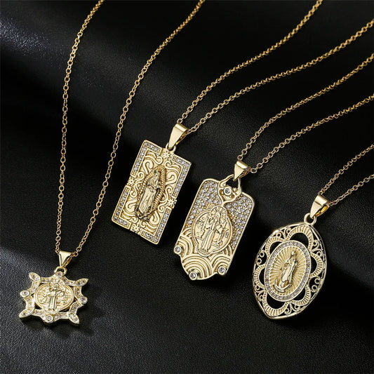 Copper Micro-inlaid Zircon Religious Jewelry Golden Maria Necklace Wholesale