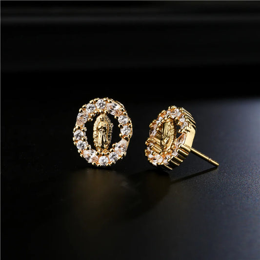 Copper Micro-inlaid Zircon Religious Jewelry Real Gold Electroplated Maria Earrings