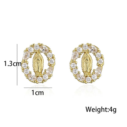 Copper Micro-inlaid Zircon Religious Jewelry Real Gold Electroplated Maria Earrings