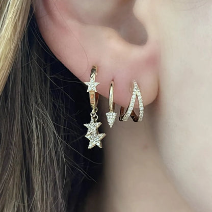 Copper Micro Inlaid Zircon Star Ear Clip Women's Fashion Earrings