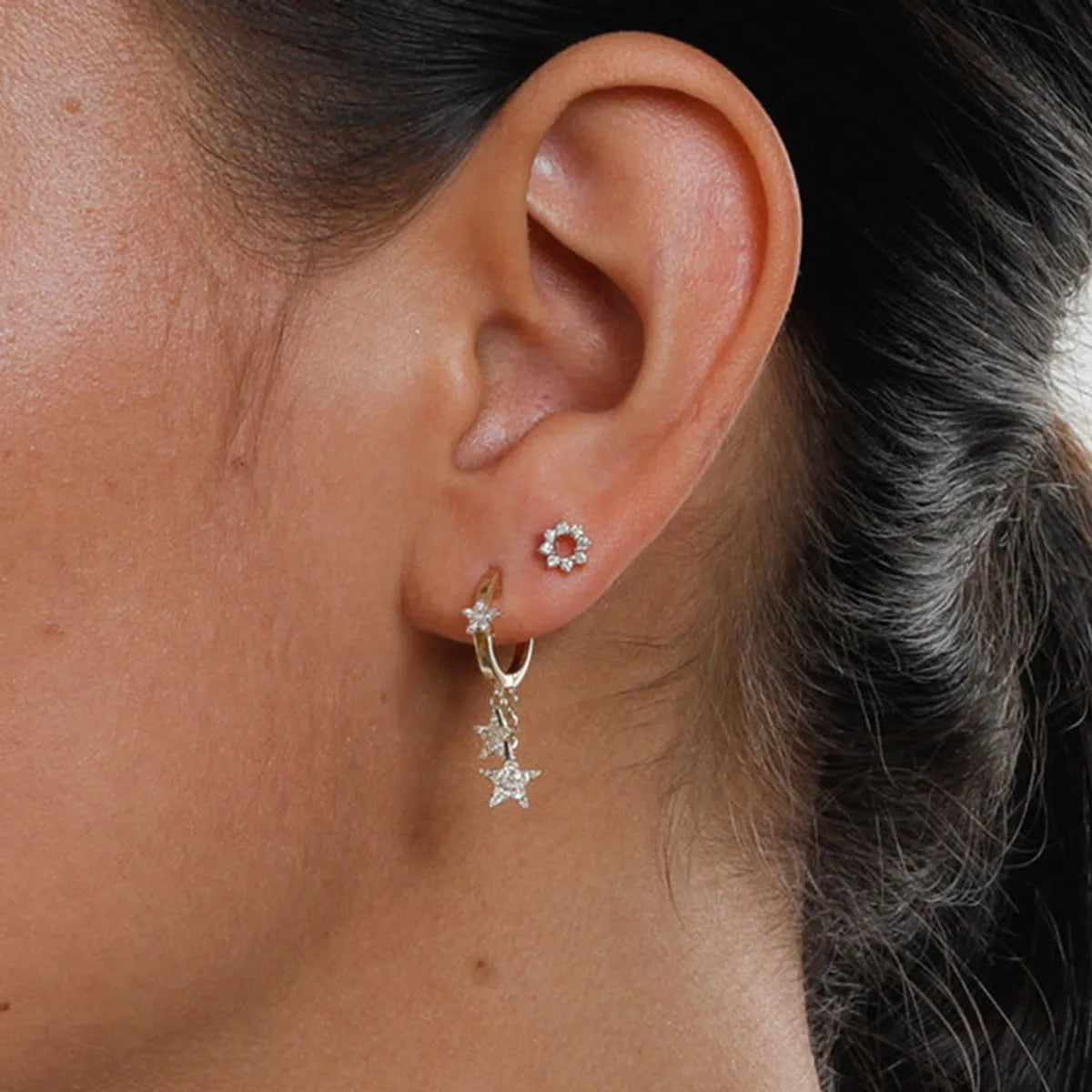 Copper Micro Inlaid Zircon Star Ear Clip Women's Fashion Earrings