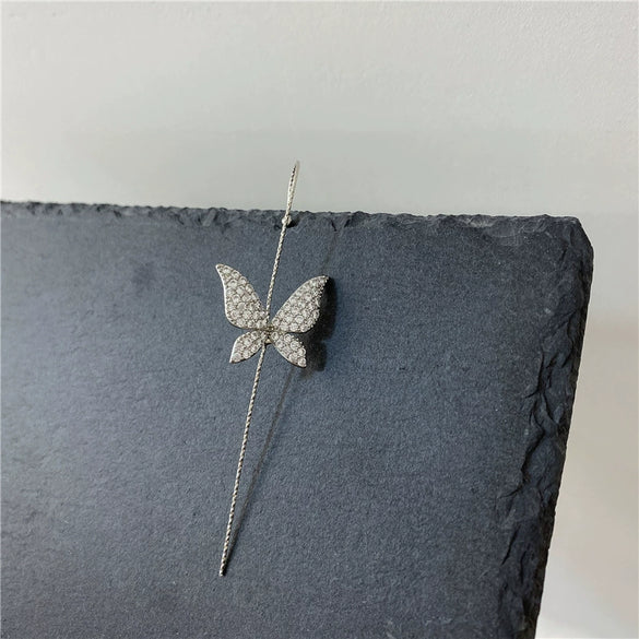 Copper Micro Pave Zircon Butterfly Ear Cuff And Pierced Earrings Insect Design For Women Auricle Wrap Oblique Earrings