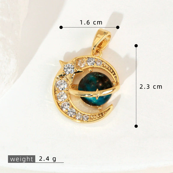 Copper Microinlaid Fantasy Planet Star Sun Moon Constellation Heart Shape Animal Zodiac Electroplated Necklace Pendant