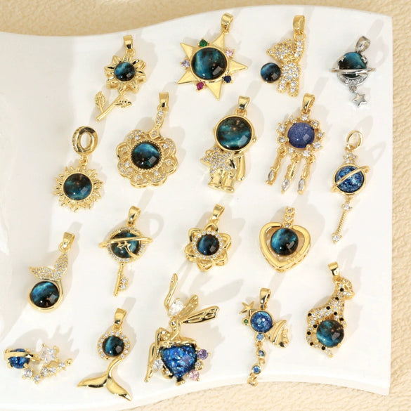 Copper Microinlaid Fantasy Planet Star Sun Moon Constellation Heart Shape Animal Zodiac Electroplated Necklace Pendant