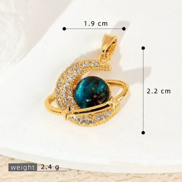 Copper Microinlaid Fantasy Planet Star Sun Moon Constellation Heart Shape Animal Zodiac Electroplated Necklace Pendant