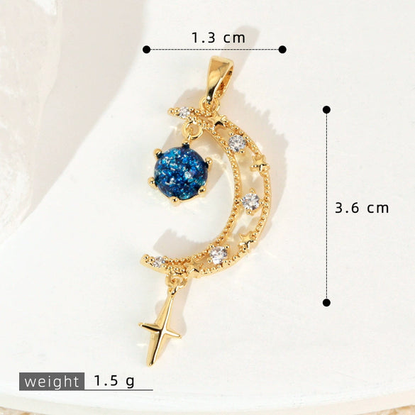 Copper Microinlaid Fantasy Planet Star Sun Moon Constellation Heart Shape Animal Zodiac Electroplated Necklace Pendant