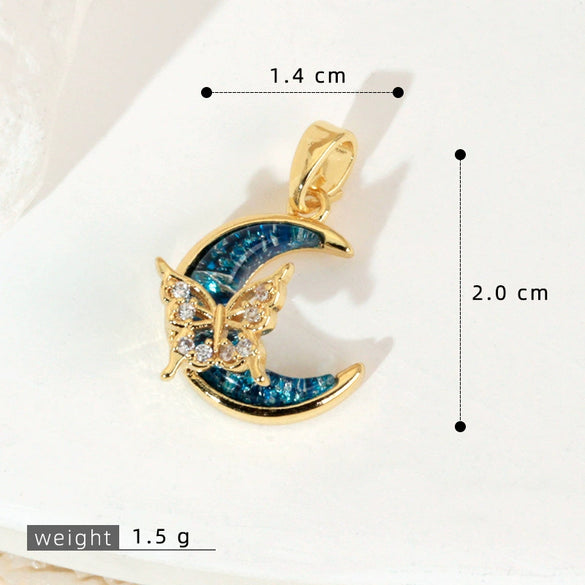 Copper Microinlaid Fantasy Planet Star Sun Moon Constellation Heart Shape Animal Zodiac Electroplated Necklace Pendant