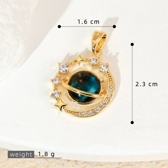 Copper Microinlaid Fantasy Planet Star Sun Moon Constellation Heart Shape Animal Zodiac Electroplated Necklace Pendant