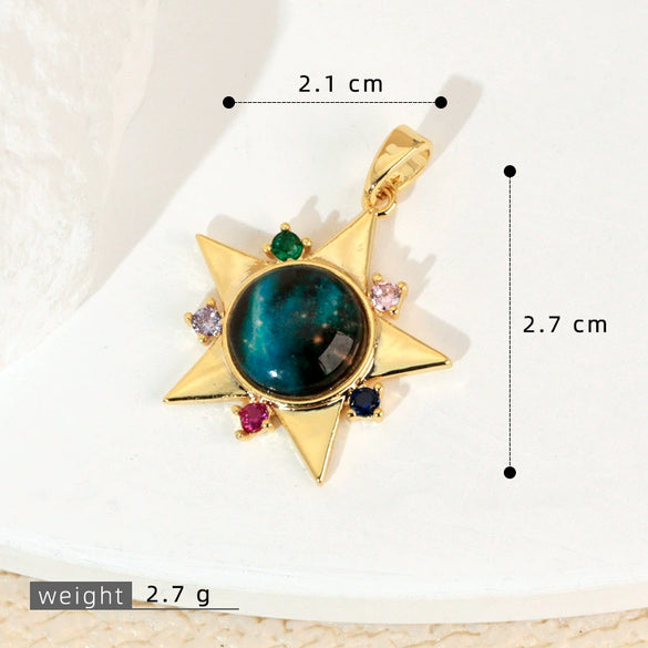 Copper Microinlaid Fantasy Planet Star Sun Moon Constellation Heart Shape Animal Zodiac Electroplated Necklace Pendant