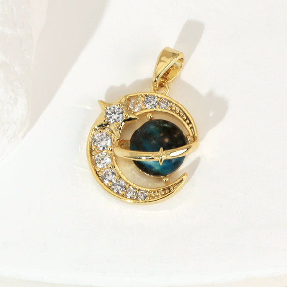 Copper Microinlaid Fantasy Planet Star Sun Moon Constellation Heart Shape Animal Zodiac Electroplated Necklace Pendant