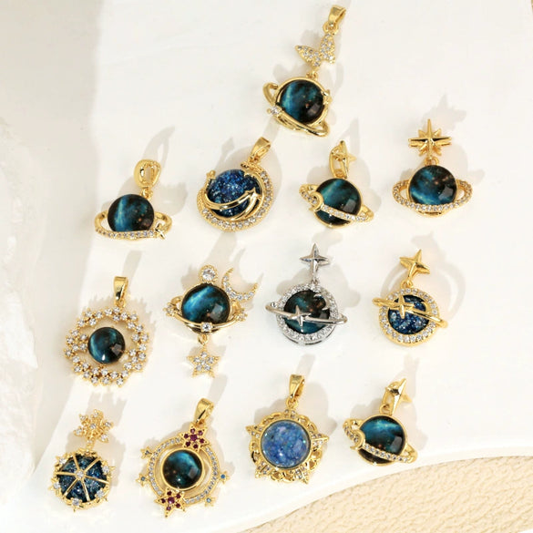 Copper Microinlaid Fantasy Planet Star Sun Moon Constellation Heart Shape Animal Zodiac Electroplated Necklace Pendant