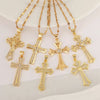 Copper Microinlaid Zircon Cross Pendant Necklace With Electroplating And Niche Design