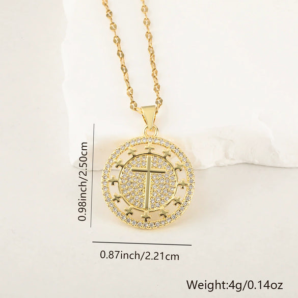 Copper Microinlaid Zircon Cross Pendant Necklace With Electroplating And Niche Design