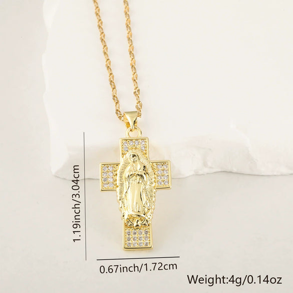 Copper Microinlaid Zircon Cross Pendant Necklace With Electroplating And Niche Design