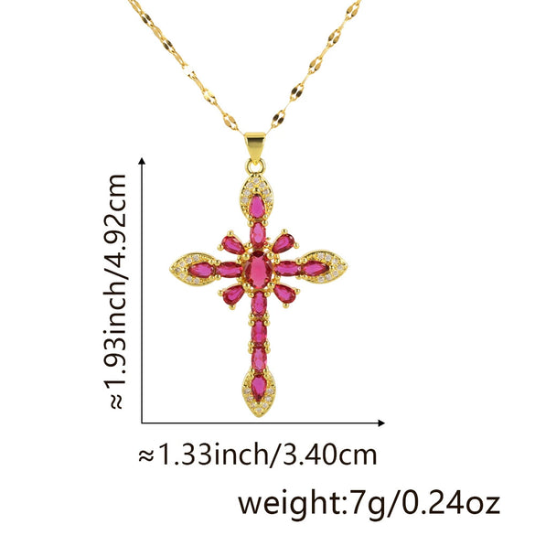 Copper Microinlaid Zircon Geometric Gold Plated Cross Pendant Lip Chain