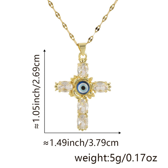 Copper Microinlaid Zircon Geometric Gold Plated Cross Pendant Lip Chain