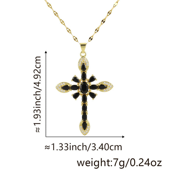 Copper Microinlaid Zircon Geometric Gold Plated Cross Pendant Lip Chain