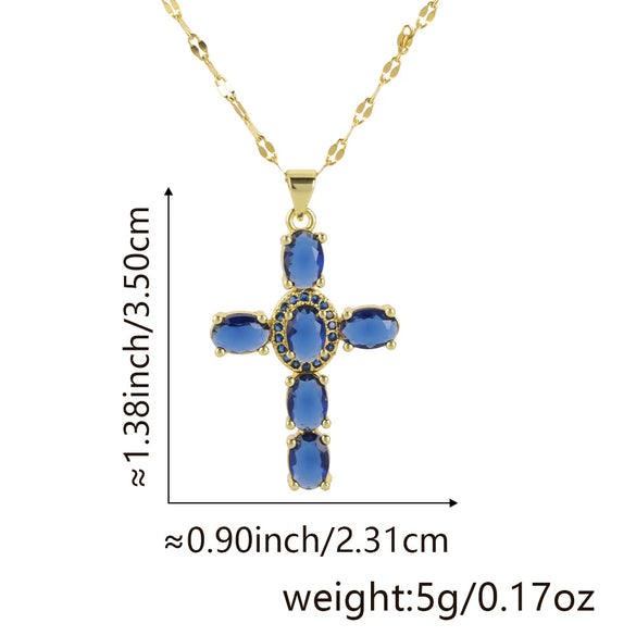 Copper Microinlaid Zircon Geometric Gold Plated Cross Pendant Lip Chain