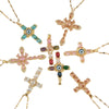 Copper Microinlaid Zircon Geometric Gold Plated Cross Pendant Lip Chain