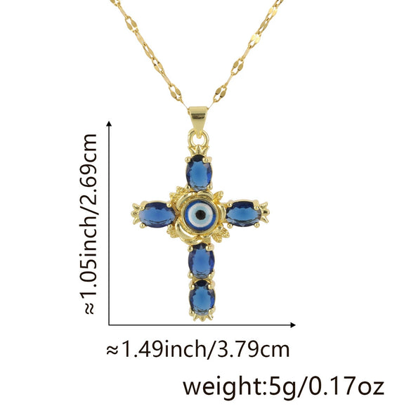 Copper Microinlaid Zircon Geometric Gold Plated Cross Pendant Lip Chain