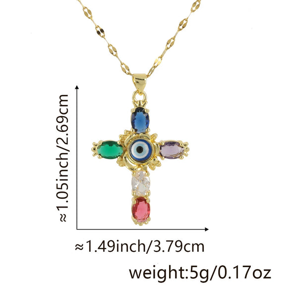 Copper Microinlaid Zircon Geometric Gold Plated Cross Pendant Lip Chain