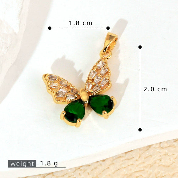 Copper Micropaved Animal Butterfly Pendant Necklace With Cartoon Style