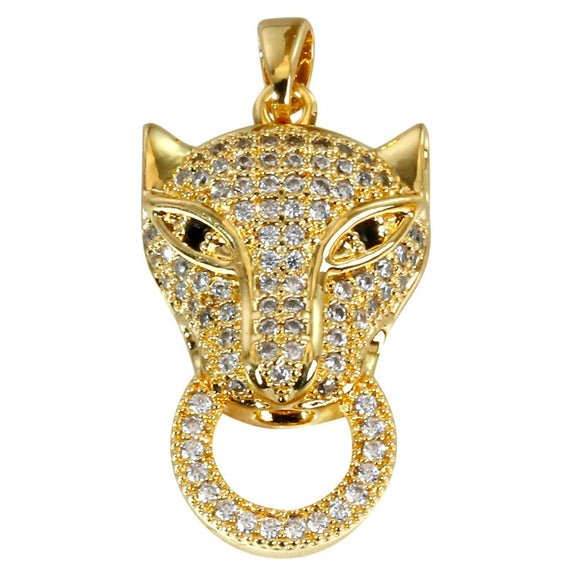 Copper Micropaved Animal Zodiac Leopard Head Necklace Pendant