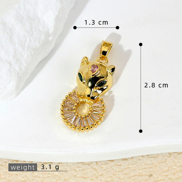 Copper Micropaved Animal Zodiac Leopard Head Necklace Pendant