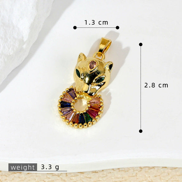 Copper Micropaved Animal Zodiac Leopard Head Necklace Pendant